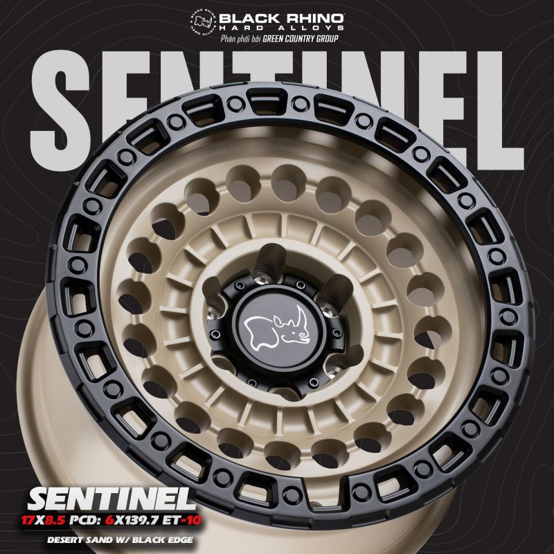 MÂM BLACK RHINO SENTINEL 17×8.5 | 6×139.7 | ET-10 | CB112.1 (MÀU VÀNG CÁT)